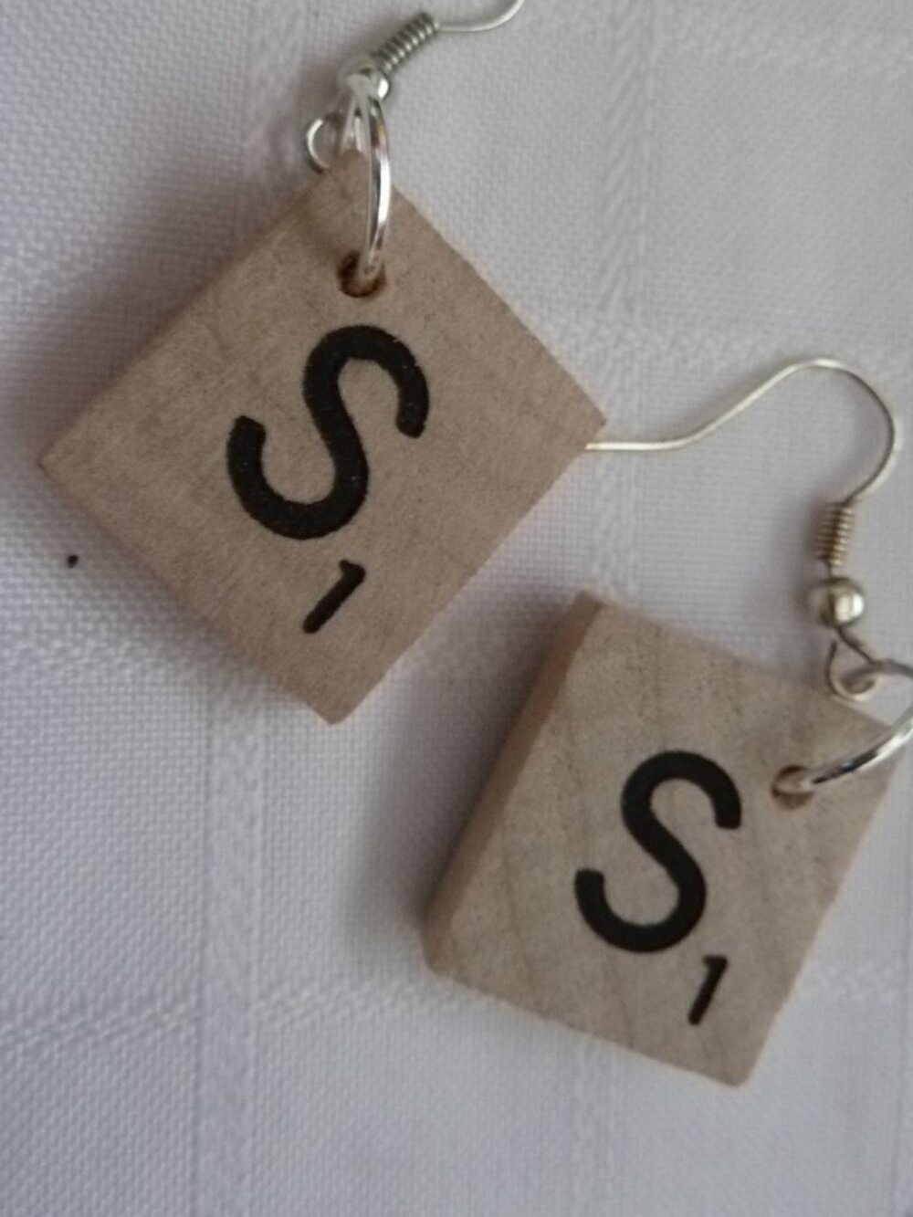 No67 Handmade earrings made from Scrabble tiles
